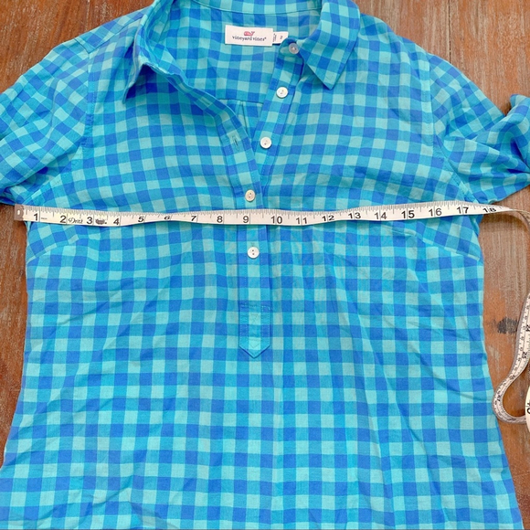 Vineyard Vines Blue Checked Collared Blouse Size 2 - Picture 7 of 8